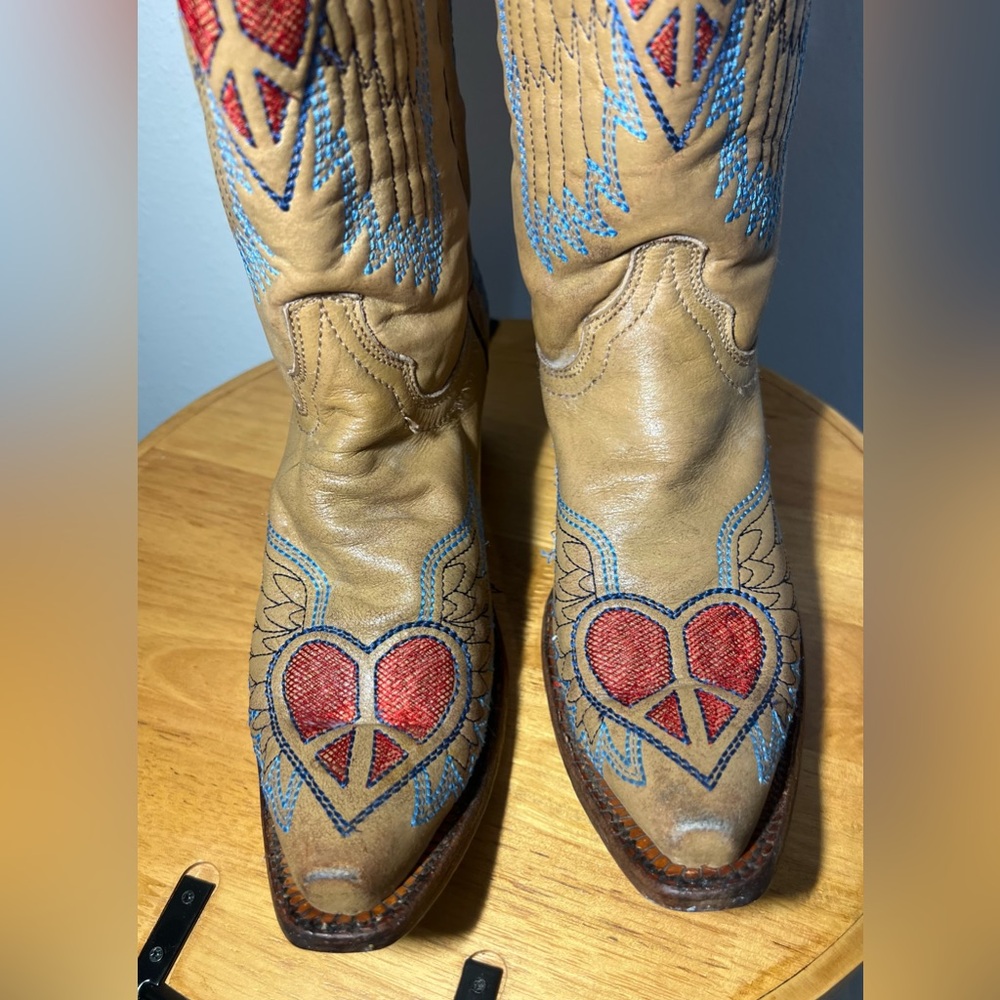 Corral Teens Hearts & Wings Cowboy Boots Leather teenager/Women size 5T - Picture 5 of 8